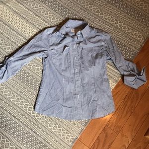 Michael Kors SP blue/white button stripe shirt